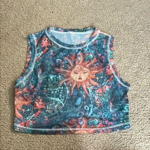 Colorful Sun and Nature Print Crop Top